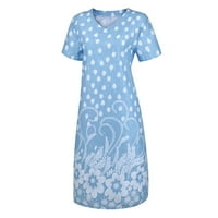 Дамски рокли флорални v-образни мини мини ежедневни летни рокля с къс ръкав небесно синьо 3xl
