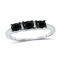 10kt бяло злато кръгло черен цвят подобрен диамант 3-каменна булчински сватбен пръстен cttw