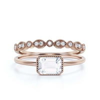 Минималистичен 1. Карат изумруден изрязан диамант Мосанитен годежен пръстен, сватбен пръстен в стерлингово сребро с 18K розово злато