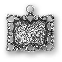 Стерлинг сребро 7 гривна за очарование с прикрепена богато украсена сърдечна рамка за картина чар