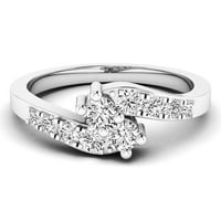 Колекция DazzlingRock 0. Карат 14k бели диамант дами две каменни годежен пръстен CT, бяло злато, размер 9