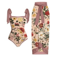 Mlqidk Womens Two Vintage Print Swimsuit Monokini Bikini бански костюми, розови s