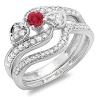 DazzlingRock Collection 10K Round Ruby & White Diamond Bridal Adgance Ring Set, бяло злато, размер 6.5