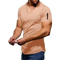 Мъжки Тениски Лятна Мода Плътен Цвят Цип Джоб Къс Ръкав Блуза Розов Л