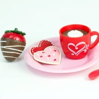 Десертен комплект София с горещо какао за кукли, Червено розово