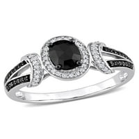 Карат Т. В. черно-бял диамант 10кт Бяло Злато отворен разлят годежен пръстен