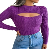aturuste жени пуловери плетка върхове за изрязване на мода мода с дълъг ръкав кабел плетка кръгла шия тънък пригоден дрехи