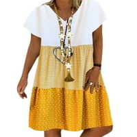 Gomelly жени люлеещи се рокли с късо ръкав слънчев разрез секси летен рокля с дължина на коляното дами удобни празници v шия жълт 4xl