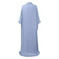 Дамски Рокли Дамски Суинг Плътен цвят роба кръг врата Дълъг ръкав хлабав Молитва облекло за жени синьо Един размер