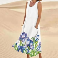 Charella Women's Beach Небрежно Maxi Sundress Summer Trendy Printing Levelecess Round Neck Pocket Dress Blue, XL