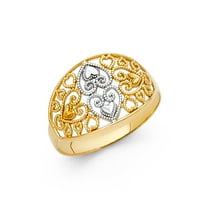 Fancy Hearts Band Ring Solid 14k Yellow & White Gold Filigree Design Покрит два тона размер 6.5