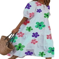 Glonme жени Полка точки Разхлабени слънчеви джаси Бохемска плажна туника рокля флорална принт Лято макси рокли