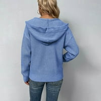 Якета Daznico за жени жени с качулка Кардиган пуловер огромен Y Batwing Knit Jacket Zip Up Lightleight Baggy Cleat Knitled Coat Blue S