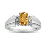 14k бяло злато овално цитрин и диамантен пръстен