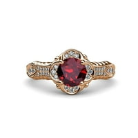 Ruby and Diamond Floral Halo годежен пръстен 1. CT TW в 14K розово злато.size 5.5