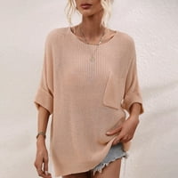 uublik дамски лятна риза модна дълга ръкави кръг в шията плътни цветове свободни върхове блуза плетен пуловер