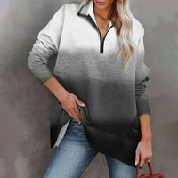 Апепал Дамски ежедневни Извънгабаритни половин цип спортна риза дълъг ръкав градиент печат с джоб пуловер Топ сив 2хл