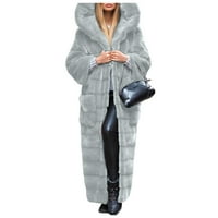 Dyfzdhu Зимни палта за жени, твърди -Fur с дълъг ръкав пухкави дълги качулки връхни дрехи