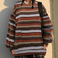 PEDORT Женски пуловери Големи туника с дълъг ръкав страничен процеп оребрена плетене пуловер пуловер Топс оранжево, XL