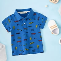 Момче памук къси тениски баскетбол дрехи момче готино карикатура за печат с къс ръкав детски динозавър риза малко дете бутон тениски сини синьо120