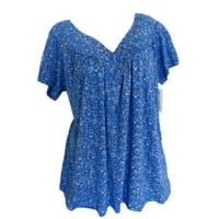 Juebong блузи за дамски лято плюс размер на туника върхове S-5XL, V Врат флорален отпечатан грозен течен плисирана риза Блуза стил за лайди и момиче