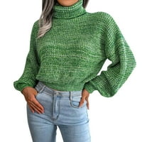 Пуловери за жени Turtleneck Tunic Fall дълъг вата ръкав, разлята подгъвано пуловер плетен пуловер върхове