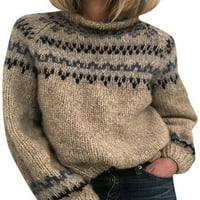 Капризи жени плетени пуловери пуловер с дълъг ръкав зимен топли джъмперни върхове Плетене пуловер Половината костенурка сив XL
