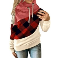 Дадария качулки за жени пуловер решетка отпечатани пуловер качулки Дълъг ръкав шнур качулки върхове суитчър л голям, женски