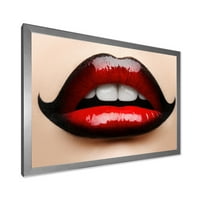 Дизайнарт 'Дамски устни с червено и черно червило' модерен арт принт в рамка