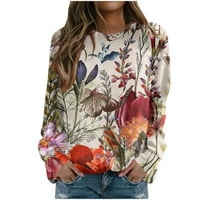 Дама Блуза Есен клирънс жени мода случайни меки цвете печат кръг врата Дълъг ръкав тениска блуза блуза пуловер