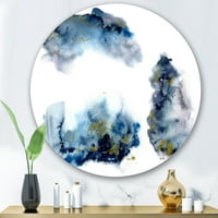Дизайнарт 'сиви и сини облаци със златист блясък' модерен кръг метал Арт - диск от 36