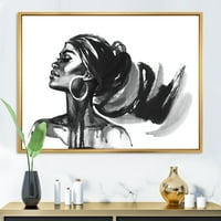 Дизайнарт 'черно-бял портрет на афроамериканка Ив' модерна рамка платно за стена арт принт