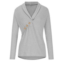 Дамски есенни модни върхове Лапета v Врат пуловер плисиран бутон Преден туника с дълъг ръкав твърди цветни ризи блуза върхове дамско облекло евтин клирънс продажба
