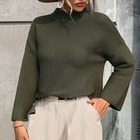 absuyy жени пуловери с дълъг ръкав плетене свободни популярни жени модни ежедневни плътни цветове с дълъг ръкав с кръг от зелено с размери m