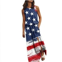 Юъл Летни рокли за жени 4 юли Без ръкави Плюс размер Макси рокля американски флаг печат слънчеви рокли летни жени ежедневни дълга рокля