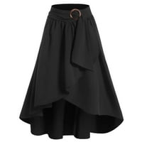 Летни рокли за жени ежедневни черни дамски Плътен цвят колан декоративни катарама нередовна пола с