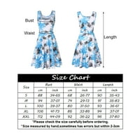 Летни рокли Maxi Sleeveless Crew Neck Floral Printed Line Mini Elegant Tank Sun Maxi рокля плюс размер син XL