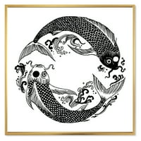 Дизайнарт 'Китай Кои риба в китайски стил' морски и крайбрежни рамкирани платно стена арт принт
