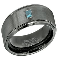 Матиран метален волфрамов пръстен-0.05 КТ принцеса нарязани пасианс син диамантен пръстен-персонализиран волфрамов сватбен пръстен-по поръчка Априлски пръстен от камък Тн616х1бр.05кт-с10. 5