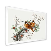 Цъфтящи Дърво Клон С Две Китайски Птици В Рамка Живопис Платно Изкуство Печат