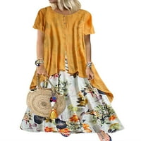 Grianlook Women Loose Button дълга рокля фалшива две флорални печат Sundress Beach Short Lleeve Maxi рокли