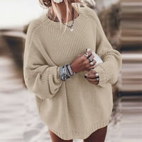 Пуловери Жени свободни плюс размер кръгла шия пуловер плътни цветен плетен пуловер есенни пуловери рокля за жени