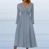 Apepal женски ежедневен моден солиден цвят Pocket V-Neck Pullover рокля с дълъг ръкав Blue S