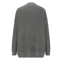 Пуловери за време за жени, разхлабени с дълги ръкави пуловер, пътуващи кръгли цветове на шията, моден пуловер, сив, l