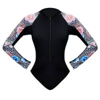 OCIVIESR Женски пачуърк Цвят брипове Бански костюм Crewneck Zipper Style Multi Color Surf Suit