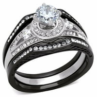 Неговият черен ИП неръждаема стомана кръгла КЗ луксозен сватбен пръстен комплект мъже два тона Черно съвпадение лента-размер В9М9
