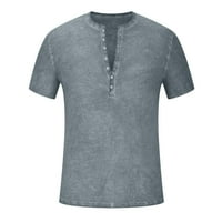 Aueoeo Mens Henley Rishs Casual Fashion Button Up ризи Crewneck Тениска с къси ръкав блузи блузи пуловер