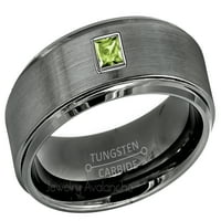 Пръстен с четка с оръжие - 0.10ct Princess Cut Solitaire Peridot Ring - Персонализиран волфрамов сватбен пръстен - Персонализиран Август Роден камък пръстен TN616X1PD.10CT -S12.5