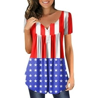 Ден на независимостта за жени плюс размер американски 4 юли отпечатани v шия тениски с къс ръкав бутон пуловер върхове блуза блуза