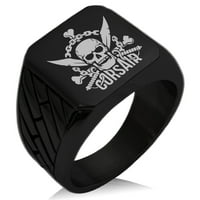 Неръждаема стомана Corsair Pirate Skull Emblem Geometric Pattern Biker Style Полиран пръстен